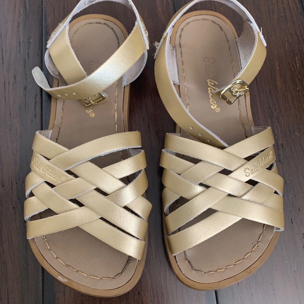 EUC Salt Water Sandals by Hoy, Gold Metallic Leather, Size 2